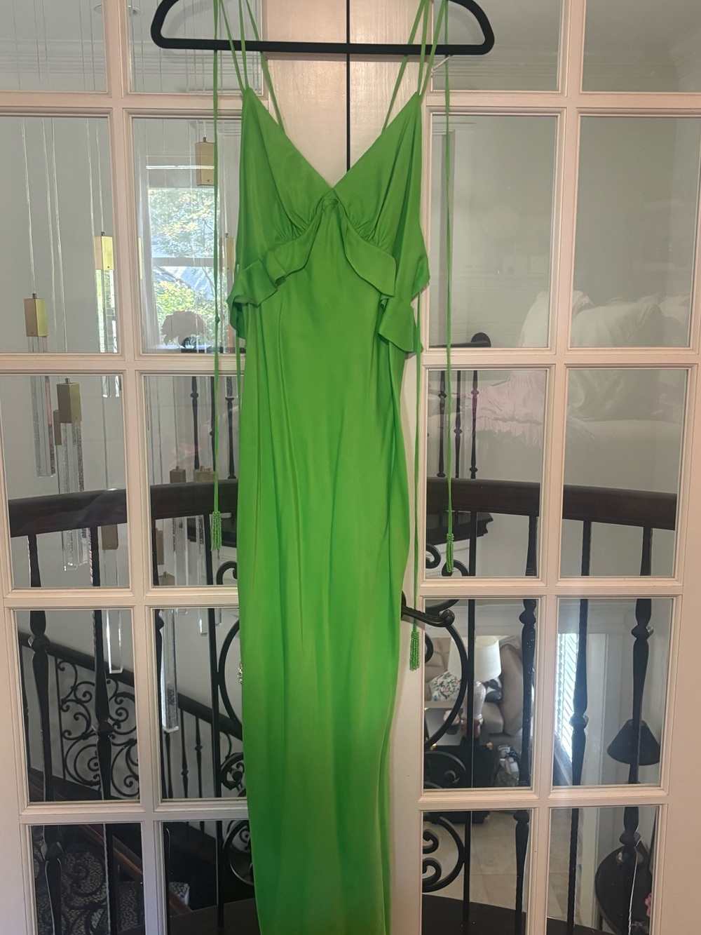 Farm Rio Green Slip Maxi Dress with Ruffle Detail